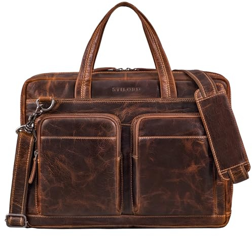 STILORD Erwin Große Laptoptasche Leder Aktentasche 15.6-16 Zoll Notebooktasche Businesstasche Bürotasche Arbeitstasche Echtleder mit Laptopfach Herren Damen Farbe:luino - braun
