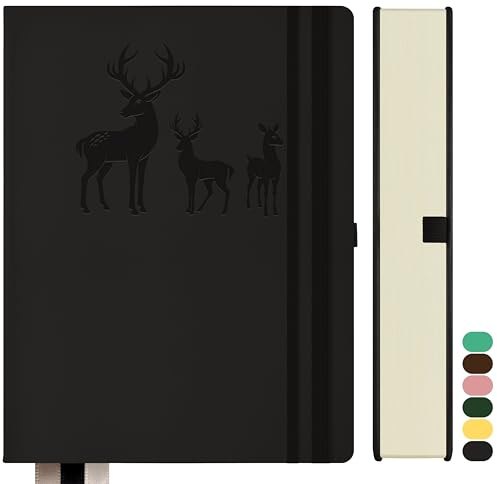 Qefuna Notebook A4 foderato, Bullet Journal A4 blocco note spesse, 360 pagine, 100gsm carta foderata per le donne uomini ufficio scuola diario, 21,3 x 28,1 centimetri, nero