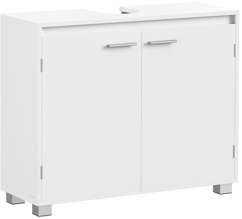 VASAGLE Waschbeckenunterschrank mit Füßen, 30 x 80 x 60 cm | Badezimmerschrank, 2 Fächer hinter den Türen, für Waschbecken ohne Säule, wolkenweiß BBK515W01