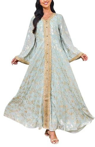 Frauen Muslim Kleid Maxikleid Spitzenbesatz Abaya Kleid Damen Muslim Kaftan Ramadan für Ethnische, Abend, Party