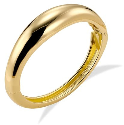 ALEXCRAFT Armband Gold Armreif Damen, 14K Vergoldet 925 Sterling Silber-Armreif Armbänder Klobig Chunky Dick Breit Groß Glatter Armkette Gold Armband Ketten für Damen Frauen Freundin Mama