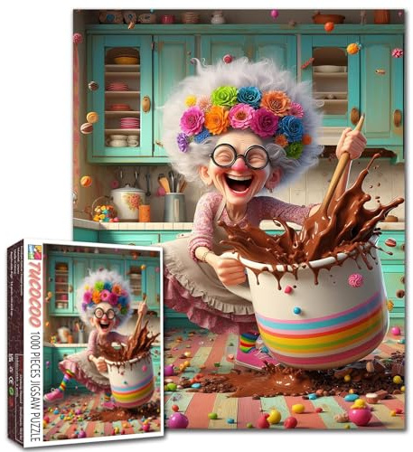 Oma Backen Jigsaw Puzzles für Erwachsene Buntes Küchenchaos 1000 Teile Puzzles für herausfordernde Familienaktivitätsspiele Schokoladenspritzer Kunst Jigsaw Puzzle DIY Handwerk Puzzles Home Decor