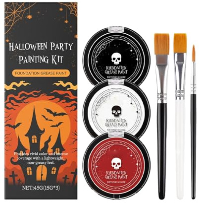 Zahoken Gesichtsfarbe Set, 3 Farben Halloween Gesichts Und Körperfarbe Schmink Set, Kinder Erwachsene Skelett Vampir Auftritte Theater
