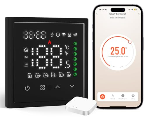 BSEED Smart Zigbee, termostato programmabile digitale, termostato ambiente, per riscaldamento a pavimento, compatibile con Alexa/Google/Smart Life/Tuya, nero (Tuya Hub necessario)