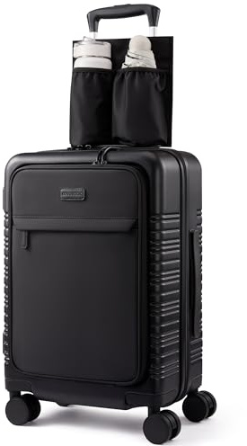 LOVEVOOK Carry On Luggage 22x14x9 Airline Approved with Detachable Pouch, 21 Inch Hardside Suitcases with Spinner Wheels, Lightweight Carry-on Luggage with TSA Lock for Women Men, 2PCS, Black