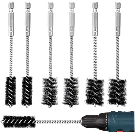 6 Pcs Copper Tube Pipe Cleaner Drill Brush, Stainless Steel Drill Wire Bore Cleaning Brushes 1/4 Hex Shank for Power Drills, Impact Drivers (12/19/22mm)