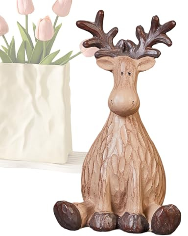 Generico Statue di Renna - Decorazione Natalizia Da Scrivania Statua Di Alce | Simpatica Figura di Alce in Resina per Decorazione Casa - per Soggiorno Camera Librerie Vetrine Cafè Mobile TV