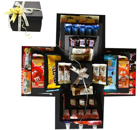 DIY Explosion Gift Box, 5 Layer Snack Explosion Box, Creative Explosion Box with Ribbon and Tape, Surprise Boxes for Birthdays, Weddings, Anniversaries, Valentine's Day, Christmas (Black)