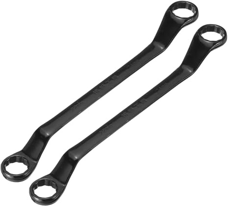 sourcing map Doppelsteckschlüssel, 45 Grad gekröpft, 22 mm x 24 mm, metrisch, 12-kant, Chrom-Vanadium-Stahl, lang, Industriequalität, Torx-Steckschlüssel, Reparaturwerkzeug, Schwarz, 2 Stück