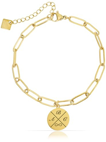 Tillverkad av Nami personligt paperclip-länkarmband med graverade bokstäver symboler och mycket mer. Små presenter för kvinnor partnerarmband 16 + 3 cm av kirurgiskt rostfritt stål, Eine Grösse