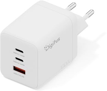 DIGITUS Cargador USB-C GAN II – 100 W – 2X USB-C, 1x Tipo A – 3 Puertos | Cargador rápido compatible con ordenadores portátiles, MacBook Pro/Air/Neo, iPad, iPhone, Samsung Galaxy, Pixel y Steam Deck