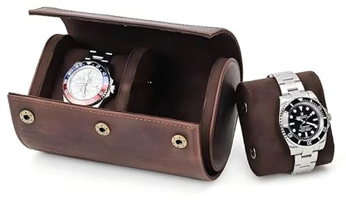 UPRESYE Genuine Leather Watch Roll Travel Case,2 Slots Full Grain Leather Watch Box with Pillow for Men,Watch Storage Organizer for Home Storage&Display, Gifts