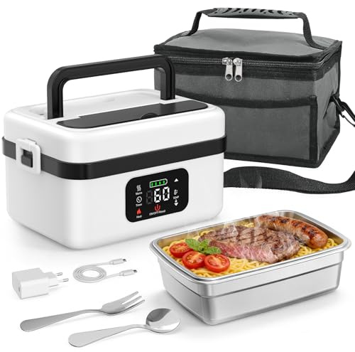 Reomdara Scaldavivande Elettrico Portatile 1L con, 60W con riscaldamento programmabile, Display LED Scaldavivande Portatile con in acciaio inossidabile rimovibile per auto, camion, ufficio