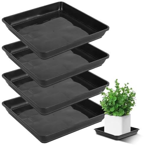 CEWROM Lot de 4 soucoupes carrées pour pot de fleurs - 30 x 30 cm - Noir - En plastique - Pour plantes d'extérieur et d'intérieur