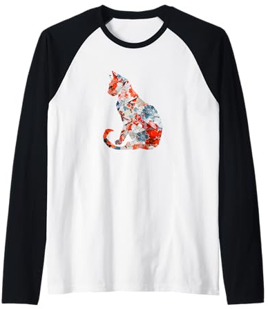 Gatto Origami Gatti Giapponesi in Fiore di ciliegio Giappone Maglia con Maniche Raglan