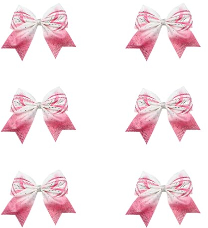 Générique Lot de 6 nœuds de Cheerleading, Grands nœuds de 8 Pouces avec Paillettes et Strass, Attaches pour Queue de Cheval pour Filles, Rose et Blanc, Accessoires pour l'entraînement et Le Spectacle