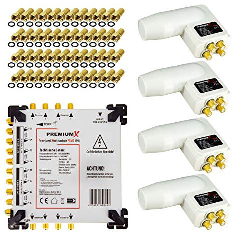 Premium X Multischalter Set 17/8 Multiswitch 4X Quattro 3° Multifeed LNB 48x F-Stecker, Satverteiler 4 SAT für 8 Teilnehmer