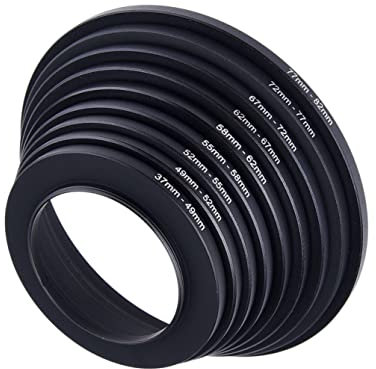Step Up Lens Filter Adapter Rings - Set of 9 - Allows You to Fit Larger Size Lens Filters on a Lens with a Smaller Diameter - Sizes: 37-49, 49-52, 52-55, 55-58, 58-62, 62-67, 67-72, 72-77, 77-82 mm