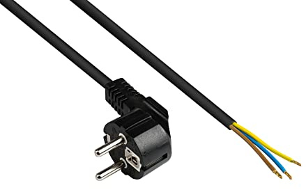 Good Connections P0185-S050 Netzkabel, 5 m, Schutzkontakt-Stecker Typ E+F (CEE 7/7, gewinkelt) an abisolierte Enden, Stromkabel zum Konfektionieren, 1,00 mm² Schwarz