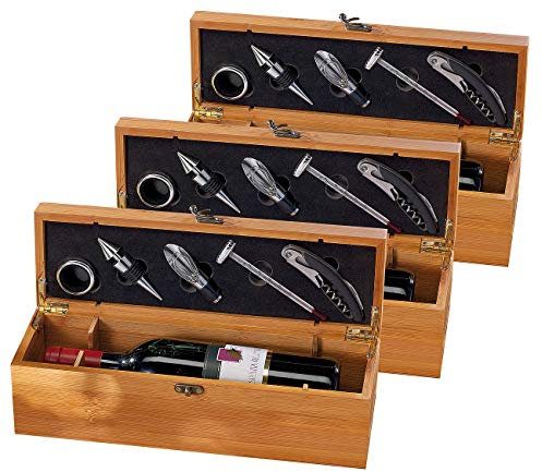 Carlo Milano Korkenzieher: 3er-Set 6-teilig. Sommelier-Set in edler Geschenkbox für 1 Weinflasche (Korkenzieher Sommelier, Weinflaschenbox, Wein)