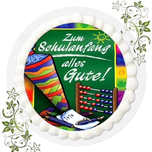 Für den Geburtstag ein Tortenbild, Zuckerbild mit Motiv, Essbares Foto für Torten, Tortenbild, Tortenaufleger Ø 20cm FONDANT Einschulung Nr. 12