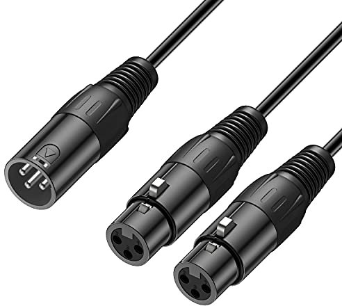 J&D Cable XLR Macho a Doble Hembra, Adaptador de Cable con Cubierta de PVC, Micrófono Balanceado Divisor en Y para Mezclador de Grabación AMP Limiter Speaker, 0,48m