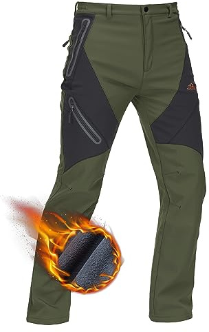 TACVASEN Men's Outdoor Fleece Lined Windproof Waterproof Hiking Snow Ski Winter Pants Men Softshell for Snowboard