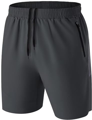 HMIYA Herren Sport Shorts Kurze Hose Schnell Trocknend Sporthose Leicht mit Reißverschlusstasche(Dunkelgrau,EU-M/US-S)