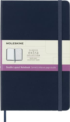 Moleskine, Classic Notizbuch, Leere und Linierte Seiten, Hartcover und Elastischer Verschluss, Großformat 13x21 cm, Farbe Saphirblau, 192 Seiten