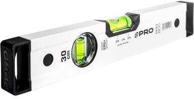 PRO600 Wasserwaage 30cm mit 2% Gefälle - Ergonomischen Profil und ERS+ (Easy Reading System) Präzise Wasserwaage - Anti Shock Absorber Endkappen - Farbe Weiß