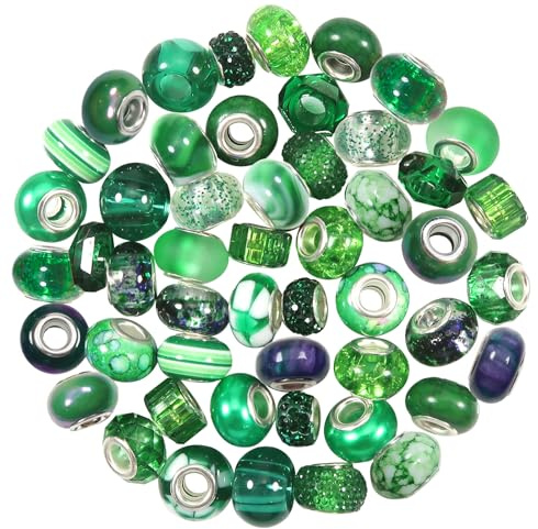 TOAOB 50 Stück Europäische Perlen 20 Stile Grün Große Loch Strass | Charms Spacer Perlen, für DIY Handwerk Armbänder Halsketten Schmuckherstellung