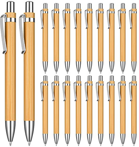 OSDUE Kugelschreiber Set, 20 Stück Bambus Kugelschreiber, Holzkugelschreiber für Schreiben, Journaling, Schule, Bürobedarf, Abschlussgeschenk