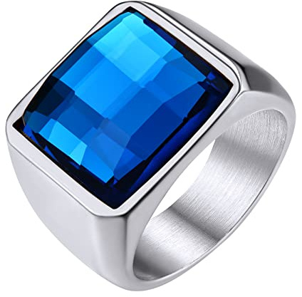 GoldChic Schwarzer/Blauer Stein Ring Herren Damen Siegelring mit Gravur Geburtsstein Edelstahlring Bandring Solitärring Schmuck Größe 54mm bis 72mm wählbar
