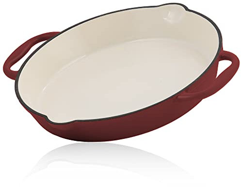 Mahlzeit Padella in Ghisa Smaltata | Ø 29 cm | Dark Cherry | Con Due Manici e Due Beccucci | Per Bistecche