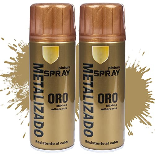 Etrexonline Pintura Spray Multicolor Profesional 400ml Adecuado Metal Madera y Plástico - Color Oro Metalizado (Paquete de 2)