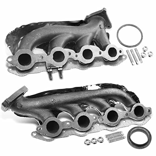 A-Premium 2PCS Left & Right Exhaust Manifold Kits W/Gasket, Studs, Nuts, Heat Shield Compatible with Chevy Silverado 1500 2500 3500 Tahoe Express Suburban & GMC Sierra Yukon & Cadillac Escalade & More