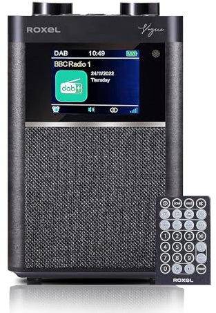 Roxel Vogue DAB Radio & FM Radio and Wireless Speaker with Dual Alarm & Snooze Function, Rechargeable Portable DAB Radio, Mains & Battery (Black)