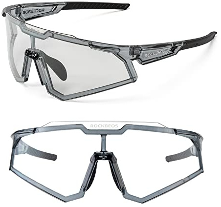 ROCKBROS Fahrradbrille Sportbrille Photochrome Sonnenbrille Schutzbrille Selbsttönend UV400 Schutz Outdoor Radsport Wandern Angeln Laufen für Damen und Herren