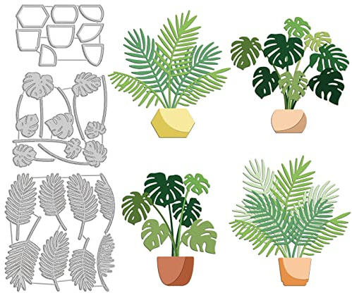 INFUNLY 24 Stück Blatt Gestanzte Metallpalmenblätter Stanzformen Blumentopf Prägeschablone Tropische Pflanze Stanzteile Für Sommerkartenherstellung DIY Scrapbooking Papieralbum Dekor Ostergeschenk