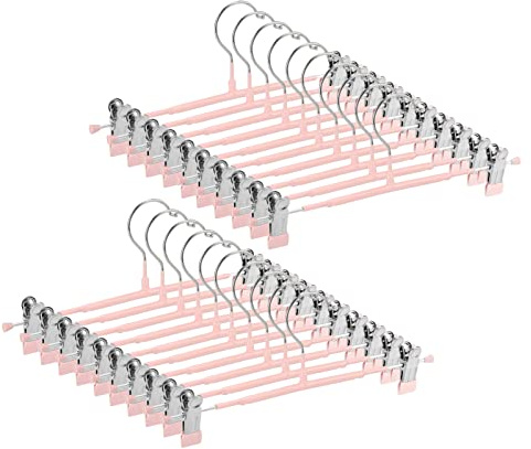 GUANJUNE Cintres Antidérapants pour Pantalons Fins avec Clips Réglables - Peu Encombrants pour Vêtements, Jupes, Jeans, Manteaux (Rose, 20)