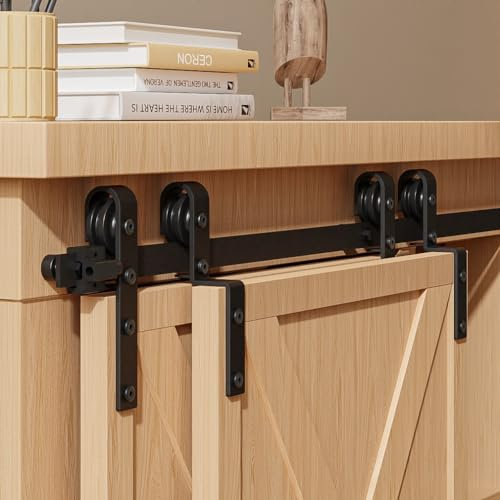 BONIKLUBA 106.7cm Mini Rail Rorte Coulissante Double Kit Rail Coulissant Roulette Système Interieur pour Bypass Double Porte Coulissante Placard (Pas de Portes, Pas d'armoires)