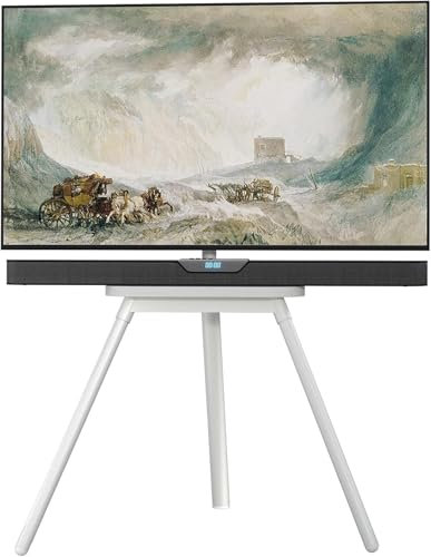 PUTORSEN Staffelei TV-Ständer für TV 43-65 Zoll, schwenkbar höhenverstellbar Tripod TV Stand mit Ausstattung Regal, 70 Grad schwenkbar, hält bis zu 40 kg, max. VESA 400 x 400