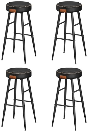 VASAGLE EKHO Colección - Juego de 4 Taburetes de Bar, Taburetes Cocina, Taburetes Desayuno, Cuero Sintético con Costuras, Moderno Siglo Medio, 76,2 cm Alto, Silla Comedor, Fácil Montaje, Negro Tinta