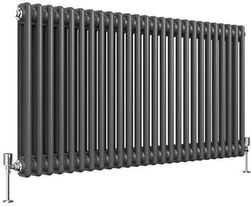 Heilmetz Double Column Radiator 600 x 1190 mm Anthracite | Horizontal Design Radiator, 4256 BTU / 1247 W, G1/2 Connections, Cast Iron Style for UK Central Heating