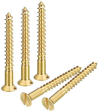 sourcing map Lot de 10 vis à bois en laiton, M6 x 60 mm, tête plate auto-taraudeuse, vis autotaraudeuses à tête fraisée pour meubles de travail du bois
