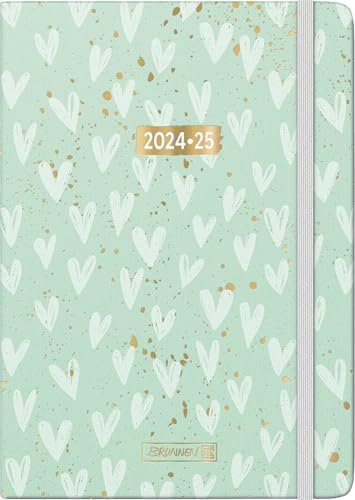 BRUNNEN Schülerkalender (2024/2025) „Hearts“, 2 Seiten = 1 Woche, A5, 208 Seiten, mint