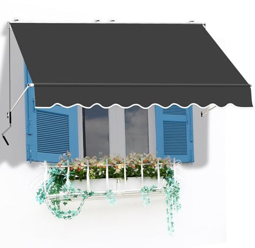 Klemmmarkise Senkrechtmarkise außen Ausziehbar & Blickdicht | Vertikalmarkise mit Handkurbel | Balkon-Sichtschutz & Windschutz for Garten & Terrasse Wasserfest(Color:Gray,Size:200x80cm/78.7x31.4in)