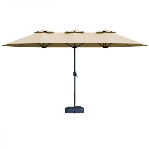LMXRYPD Sombrilla Playa Tres en uno de 15 Pies, Sombrilla Terraza Exterior Grande para Patio al Aire Libre, Manivela, 12 Varillas, Poste de Sombrilla de Metal, para Supermercado, Mercado(Khaki)