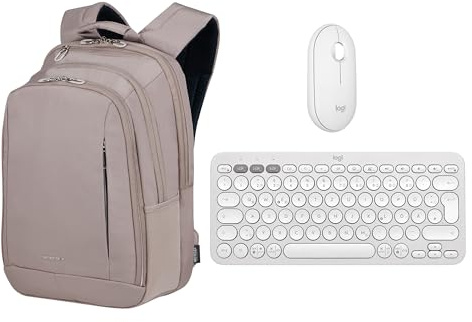 Logitech Pebble 2 Combo, kabellose Tastatur und Maus, leise und mobil, Deutsches QWERTZ-Layout, Weiß + Samsonite Guardit Classy -14.1 Zoll Laptoprucksack