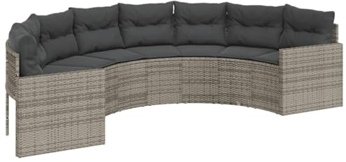 vidaXL Gartensofa mit Kissen Halbrund Grau Poly Rattan